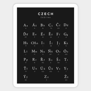 Czech Alphabet Chart, Czech Republic Language Chart, Black Magnet